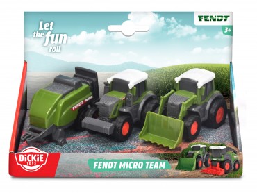 Dickie Toys – Fendt Micro Team (9 cm) – Traktor-Set mit Anhänger - zufällige Auswahl 